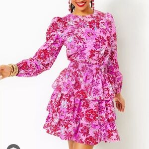 NWT Lilly Pulitzer Khloey Smocked Long Sleeve Cotton Dress Size 0
